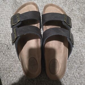 Dark Brown New Mens George Double Strap Sandals